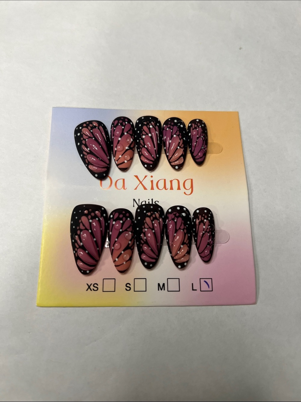Pink Butterfly Press-On Nail Set - Large